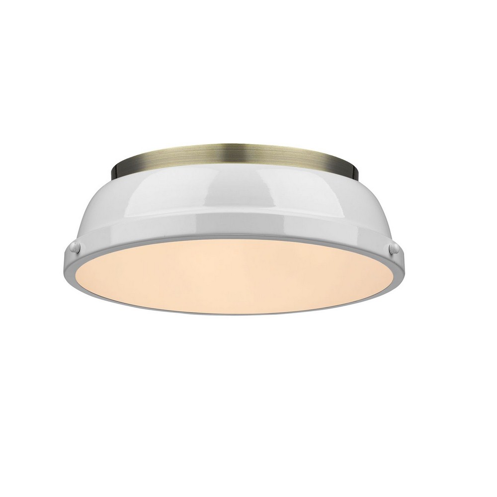 Golden Lighting-3602-14 AB-WH-Duncan - 2 Light Flush Mount in Classic style - 4.25 Inches high by 14 Inches wide Aged Brass White Aged Brass Finish